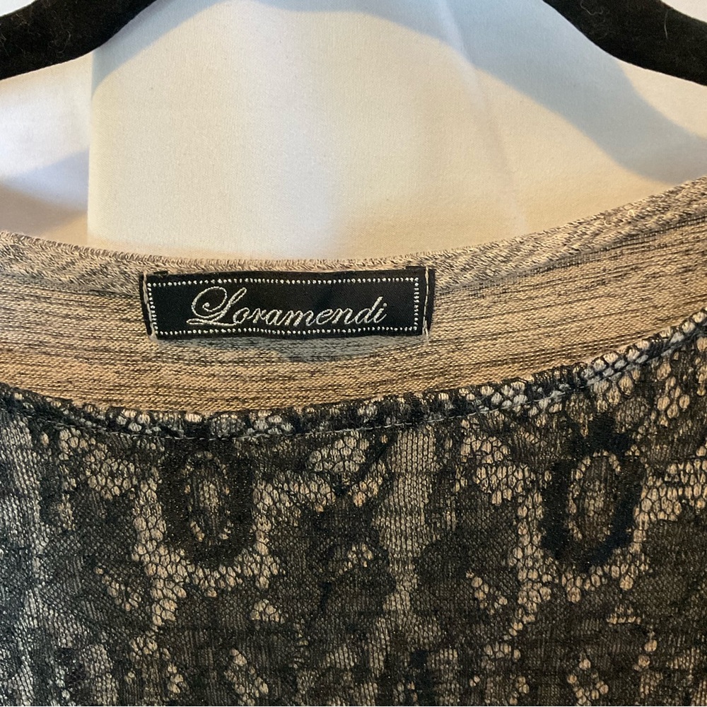 Loramendi Women’s Long Sleeve Heathered Oatmeal color with Black lace trim XL - Picture 14 of 16